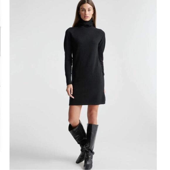 NEW Quince 100% Mongolian Cashmere Minimalist Black Turtleneck Sweater Dress - Picture 1 of 7